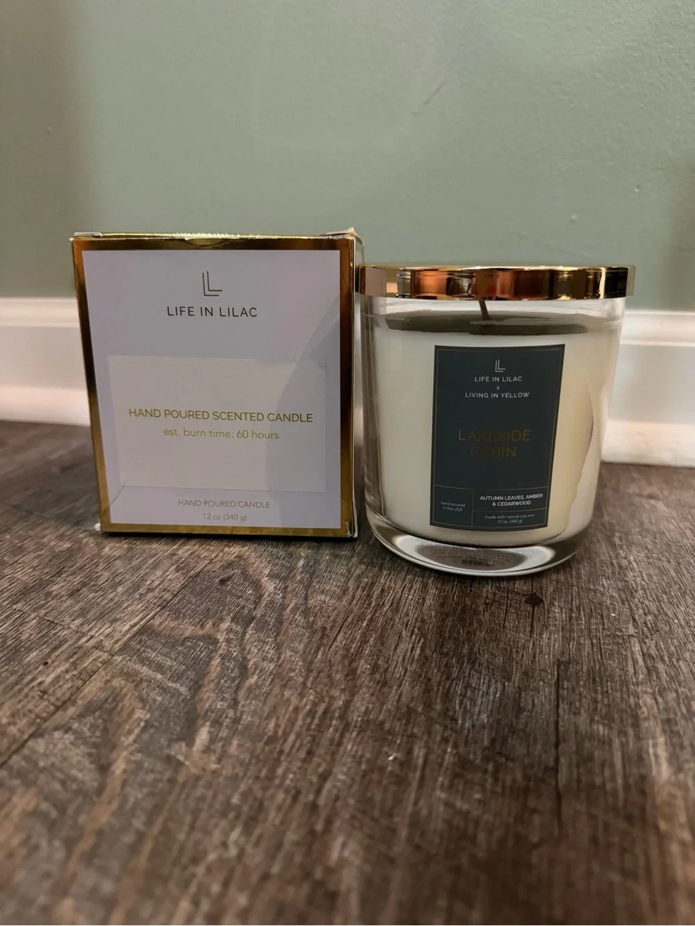 Life in Lilac Lakeside Cabin White Candle with Gold Lid